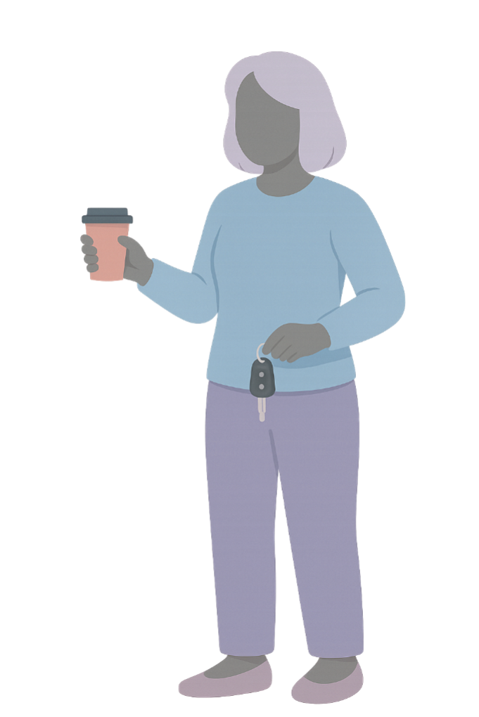 Everyday customer holding a takeaway coffee and keys